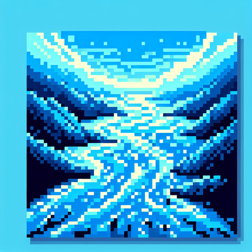 blue background representing a stylized flowing river seen directly from above. use various shades of light and dark pixels to represent the flowing currents of the river. keep the entire background minimalist and simplified. bird-eye perspective. pixelated. 8 bit.
Single Game Texture. In-Game asset. 2d. Blank background. High contrast. No shadows.
