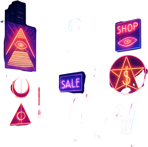 cyberpunk neon anime metropolis skyline holograms billboards, occult-capitalism-consumerism imagery nighttime futuristic architecture glow