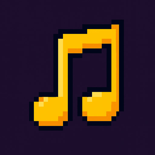 Onaltılık nota 2d pixel art.
In-Game asset.  2d.  High contrast.  No shadows