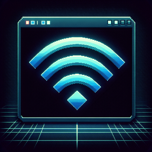 A minimalist UI website icon for a retro hacking app, representing a WiFi connection. The icon features a simple pixel-art style signal symbol with three curved bars radiating outward in blue, evoking a classic WiFi logo. The bars are cleanly rendered with subtle gradients for depth, while a soft neon blue glow surrounds the design to emphasize the cyberpunk aesthetic. The background is dark and minimal, with a faint grid pattern barely visible, aligning with the retro-futuristic theme. The overall design is clean, functional, and perfectly suited for a retro hacking interface.
Single Game Texture. In-Game asset. 2d. Blank background. High contrast. No shadows.