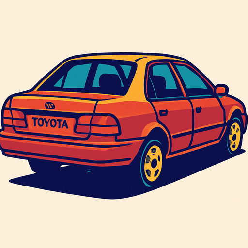 arka sağdan bakan toyota araba.
In-Game asset.  2d.  High contrast.  No shadows