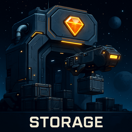 Uzay temalı global Cevher deposu, uzay kargosu, gerçekçi, Altında "Storage" yazsın.
In-Game asset.  High contrast.  No shadows