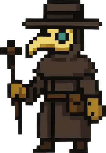 Palugue doctors full body pixel art.
In-Game asset.  2d.  High contrast.  No shadows