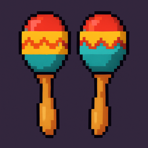 maracas instrument pixelart vertical 2d.
In-Game asset.  2d.  High contrast.  No shadows
