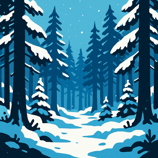 A snowy forest.
In-Game asset.  2d.  High contrast.  No shadows