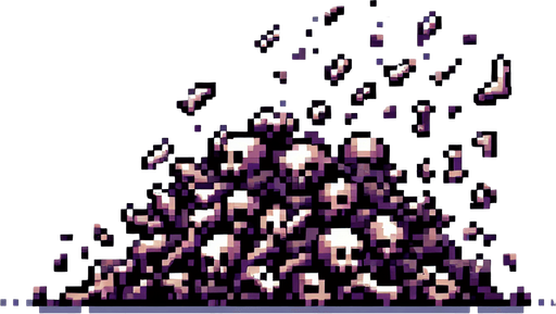 Single Game Texture. In-Game asset. 2d. Blank background. High contrast. No shadows. Single Game Texture. In-Game asset. 2d. Blank background. High contrast. No shadows. A pixel art sprite in a Super Nintendo, Super Castlevania style that looks like a small pile of bones