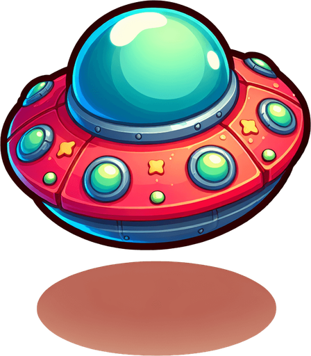 flying saucer, cartoon style.
Single Game Texture. In-Game asset. 2d. Blank background. High contrast. No shadows.