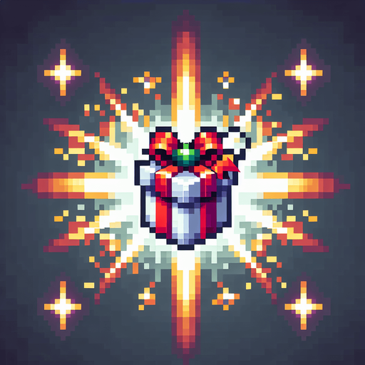 pixelart. chistmas present. powerup. game art Single Game Texture. In-Game asset. 2d. Blank background. High contrast. No shadows.