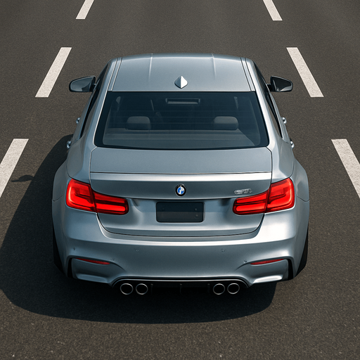 A realistic 2D render of a BMW M3 viewed from a slight rear top angle, perfectly aligned and driving straight forward on a clean 3-lane asphalt road with dashed white lane markings. The car is centered, facing directly ahead with no turn, showing only the top and back clearly. No visible driver. Daylight scene.
In-Game asset.  2d.  High contrast.  No shadows.
In-Game asset.  2d.  High contrast.  No shadows.
In-Game asset.  2d.  High contrast.  No shadows.
In-Game asset.  2d.  High contrast.  No shadows.
In-Game asset.  2d.  High contrast.  No shadows