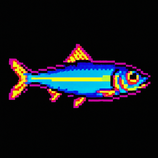 An anchovy. 80s arcade machine graphics. 
Swimming Side profile.
In-Game asset.  2d.  High contrast.  No shadows