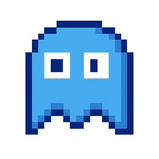 blue ghost pixel. No background. Transparent background. Blank background. No shadows. 2d. In-Game asset. flat