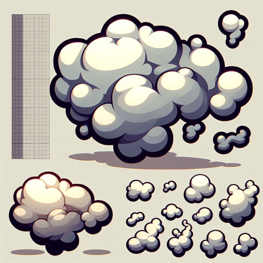 cartoon smoke puff.
Single Game Texture. In-Game asset. 2d. Blank background. High contrast. No shadows.