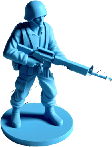 a blue toy soldier Single Game Texture. In-Game asset. 2d. Blank background. High contrast. No shadows.