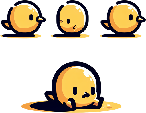 a little yellow bird, sad, sitting..
Single Game Texture. In-Game asset. 2d. Blank background. High contrast. No shadows.