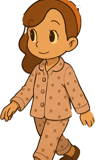 This girl in her pyjamas in her  bedroom going to sleep