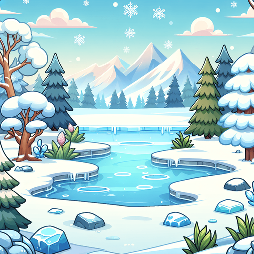 A background image for a puzzle video game depicting the season of winter. Cartoon.
Single Game Texture. In-Game asset. 2d. Blank background. High contrast. No shadows.