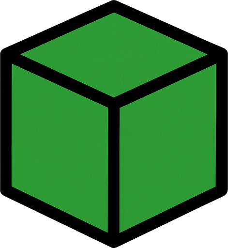 A 2D Green cube with a Black outline.
In-Game asset.  2d.  High contrast.  No shadows