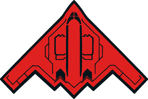 kuş bakışı açısından B-2 Spirit uçağı kırmızı renkte.
In-Game asset.  2d.  High contrast.  No shadows