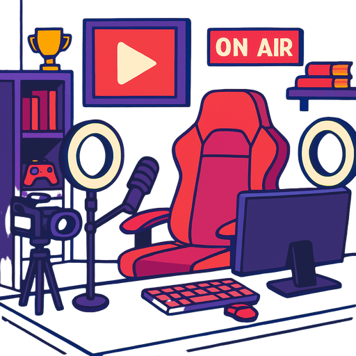 youtuber room background.
In-Game asset.  2d.  High contrast.  No shadows