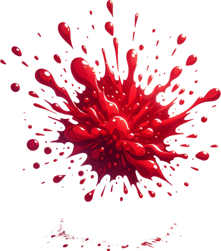 exploiding blood.
Single Game Texture. In-Game asset. 2d. Blank background. High contrast. No shadows.
