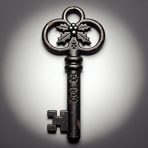 a simple dirty, dark and eerie Christmas bathroom key.
Single Game Texture. In-Game asset. 2d. Blank background. High contrast. No shadows.
