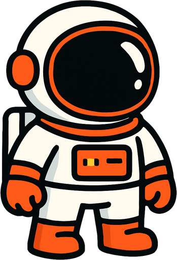 Cartoon bir astronot.
In-Game asset.  2d.  High contrast.  No shadows