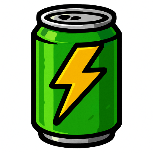 1 Lata verde con un rayo, sin fondo.
In-Game asset.  2d.  High contrast.  No shadows
