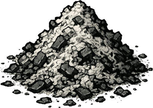 A pile of burn ash.
In-Game asset.  2d.  High contrast.  No shadows