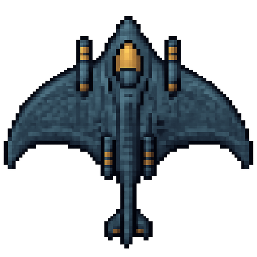 top down 32 bit image manta ray air warplane.
In-Game asset.  2d.  High contrast.  No shadows