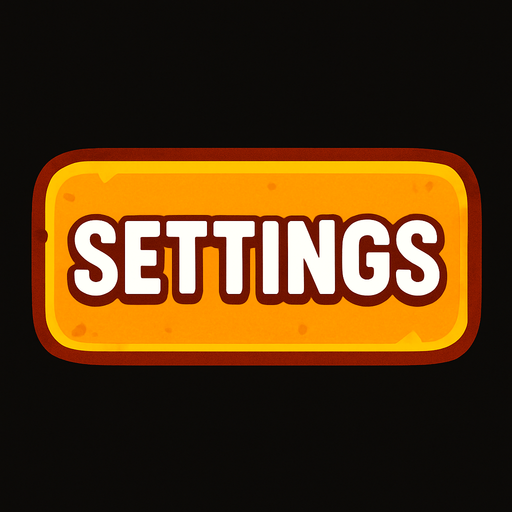 settings button for video game have a text.
In-Game asset.  2d.  High contrast.  No shadows