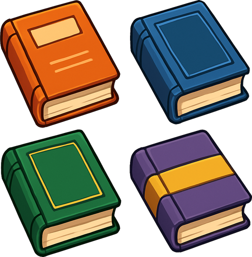 Pack of different books.
In-Game asset.  High contrast.  No shadows. 3D