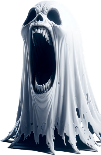 screaming ghost.
Single Game Texture. In-Game asset. 2d. Blank background. High contrast. No shadows.