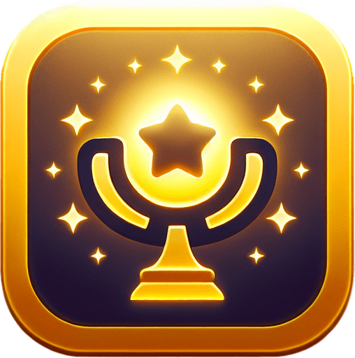 A square app store icon with rounded edges, designed for a WIN screen app. The icon features a simple trophy or star symbol in the center, glowing softly to signify achievement. The background is a gradient of gold to yellow, giving the icon a celebratory yet minimalistic look.
Single Game Texture. In-Game asset. 2d. Blank background. High contrast. No shadows.
