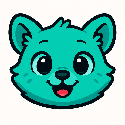 Vibrant teal baby animal face. cartoon. 
Game asset. 2d. Blank background. High contrast. No shadows.