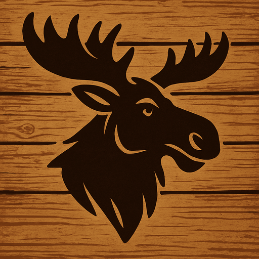 Moose pic with wooden background.
In-Game asset.  2d.  High contrast.  No shadows
