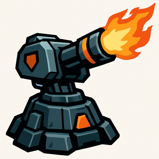 Torreta futurista grande de fuego.
In-Game asset.  2d.  High contrast.  No shadows