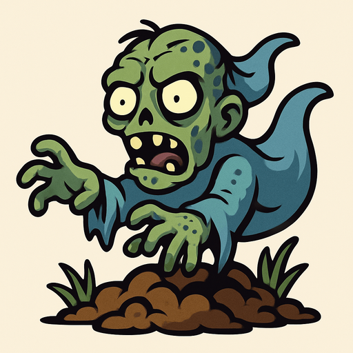 2D. Cartoon. The rise of the zombie ghost spirit from the ground..
In-Game asset.  2d.  High contrast.  No shadows