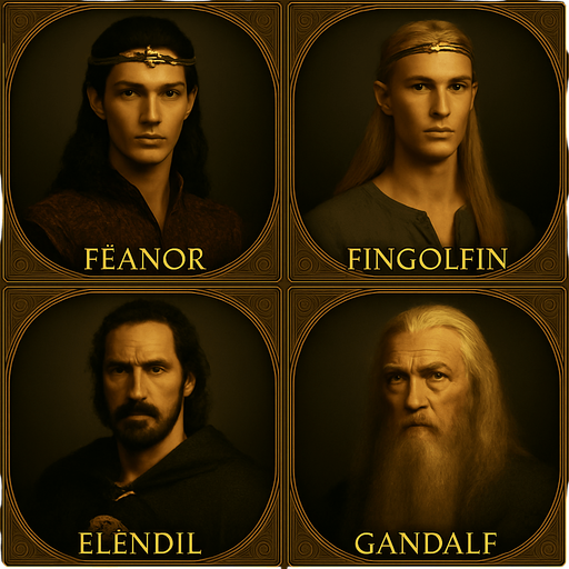 Feanor ve Fingolfin birer elf prensi buna layık olsunlar. Gandalfında şapkası yok. Çerçeve ve boyut vs değiştirmeden yeniden üret