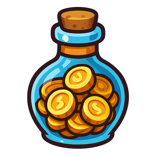 Coin potion.
In-Game asset.  2d.  High contrast.  No shadows