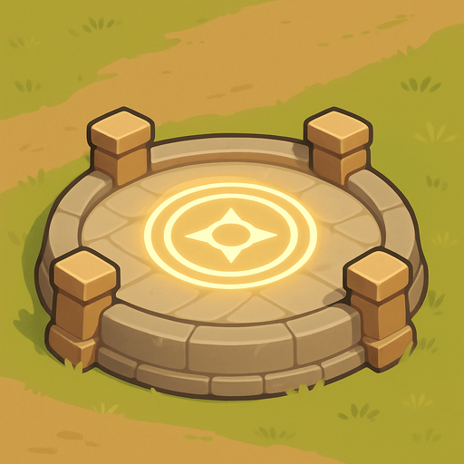 Crea un asset de Plataforma de Construcción de Torre Defensora en un estilo 2D renderizado, limpio y cartoonish, con contornos claros y definidos, colores vibrantes con transiciones suaves, y sombreado que dé volumen. Debe ser un espacio claramente definido donde el jugador pueda construir una torre.

Forma: Un círculo o una plataforma octogonal ligeramente elevada del suelo.

Textura: La superficie de la plataforma podría ser de piedra lisa, adoquines, o un patrón de madera entrelazada.

Color: Los colores deben ser neutros o ligeramente contrastantes con el terreno circundante para que sea visible. Tonos de gris, marrón claro o beige podrían funcionar bien.

Indicador de Construcción: Debe haber una indicación clara de que se puede construir algo aquí. Esto podría ser un glifo o símbolo sutil grabado en la superficie, o un halo de luz tenue que emana de la plataforma, o cuatro pequeños soportes/pilares en las esquinas/bordes para sugerir una base..
In-Game asset.  2d.  High contrast.  No shadows