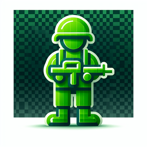 a little green soldier toy standing Single Game Texture. 2d. Transparent background. High contrast. No shadows.