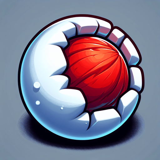 a red nut hidden in a snowball, side view, cartoon.
Single Game Texture. In-Game asset. 2d. Blank background. High contrast. No shadows.