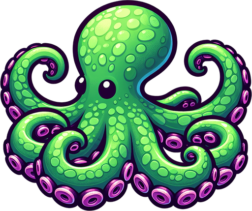 A outstretched straight octopus tentacle. Green with purple suckers. Cartoon..
Single Game Texture.  In-Game asset.  2d.  Blank background.  High contrast.  No shadows