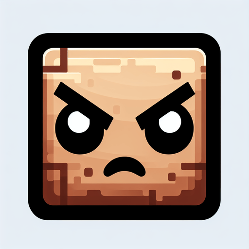 квадрат со злым лицом..
Single Game Texture. In-Game asset. 2d. Blank background. High contrast. No shadows.