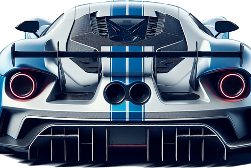 Back of blue and white colour Bugatti.
Single Game Texture. In-Game asset. 2d. Blank background. High contrast. No shadows.