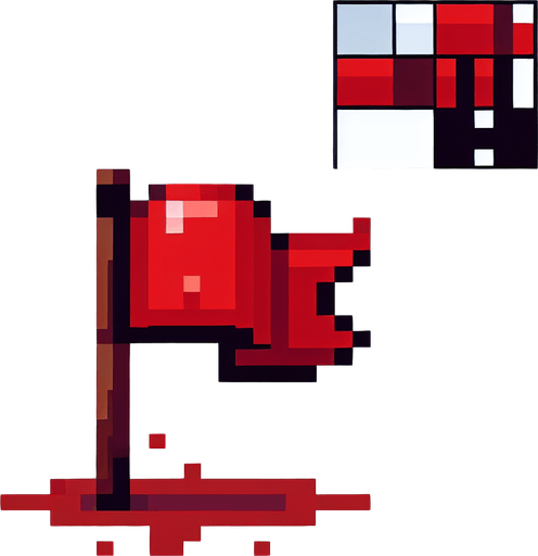 Piksel sanatı kırmızı bayrak.
Single Game Texture.  In-Game asset.  2d.  Blank background.  High contrast.  No shadows