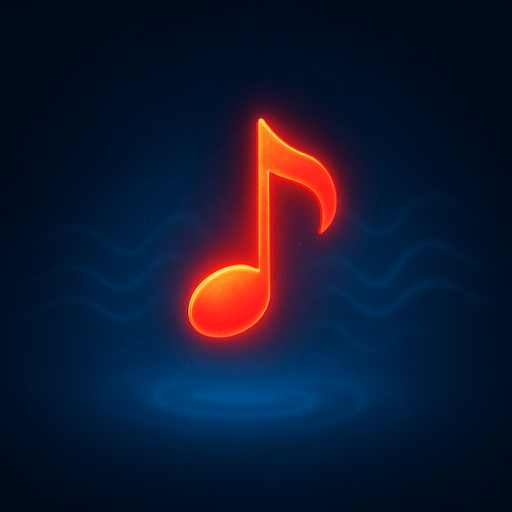 A single glowing red melody symbol in the center, surrounded by soft blue light, abstract sound waves gently radiating outward, dreamy and minimalistic background, magical atmosphere, high contrast lighting, perfect for a music-themed game, 4K, highly detailed.
In-Game asset.  2d.  High contrast.  No shadows
