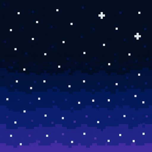 Un cielo noche pixelar 16:04 con estrellas.
In-Game asset.  2d.  High contrast.  No shadows