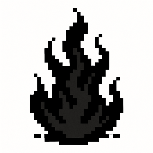 fuego negro de pixeles.
In-Game asset.  2d.  High contrast.  No shadows