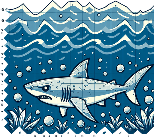 A shark.
Single Game Texture.  In-Game asset.  2d.  Blank background.  High contrast.  No shadows
